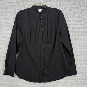 J.Crew Shirt Womens Medium Black Pleated Bib Tuxedo Band Collar Long Sleeve